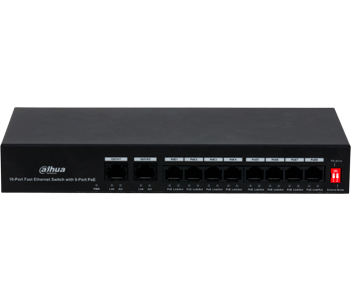 Комутатор Dahua DH-PFS3010-8ET-65, 10 портів, 8 PoE, некерований