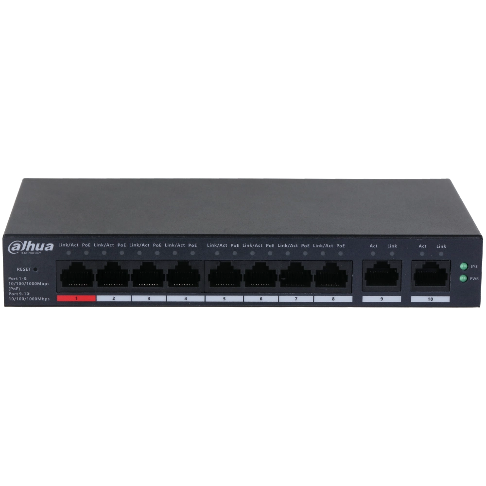 10-канальний PoE комутатор Dahua DH-CS4010-8GT-110 (Gigabit, 8 PoE портів, до 250 м, Smart Managed)